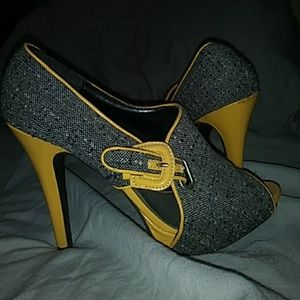 Grey and yellow heels